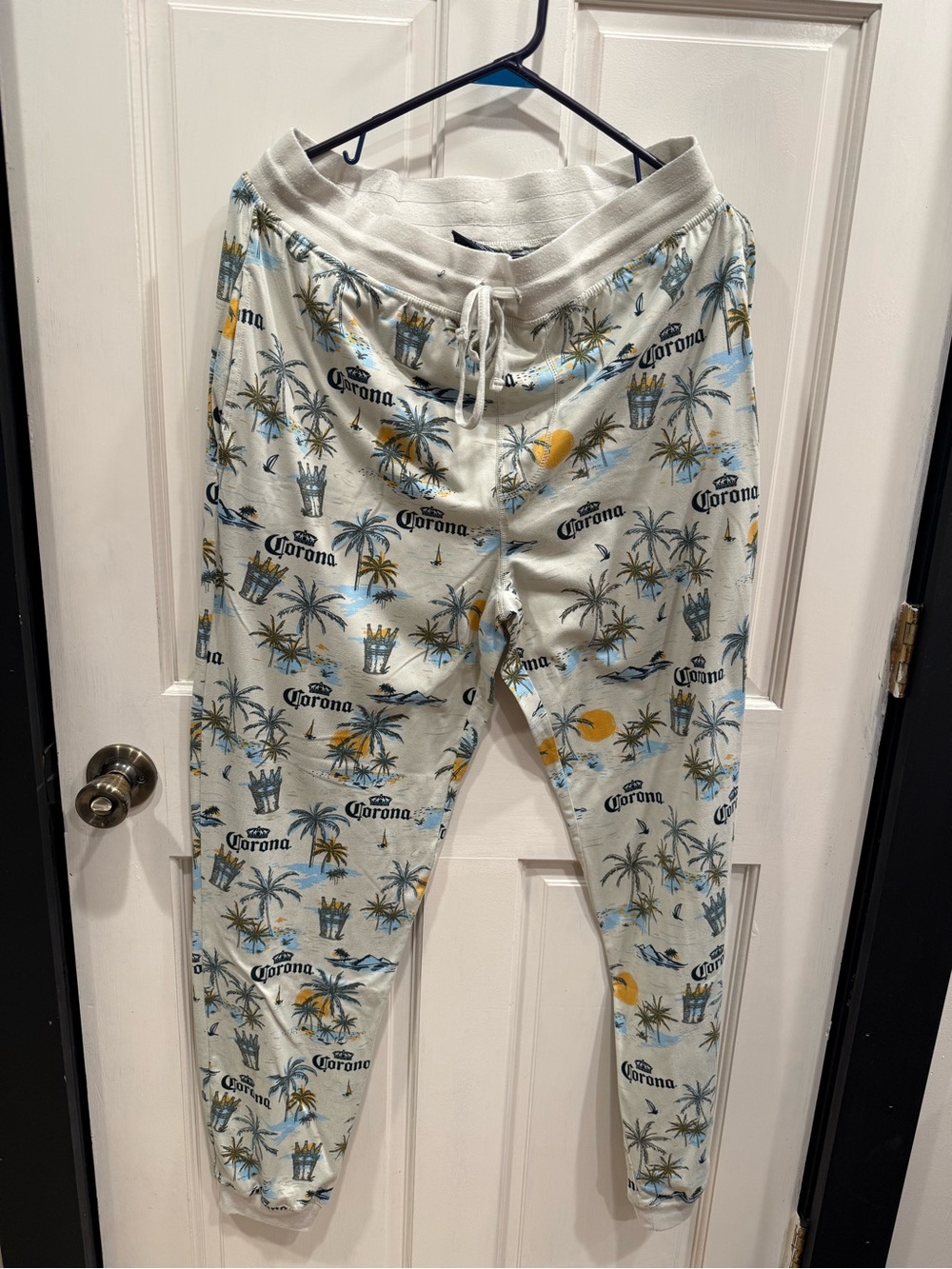 Corona Cream Joggers with Blue and Yellow Tropical Print